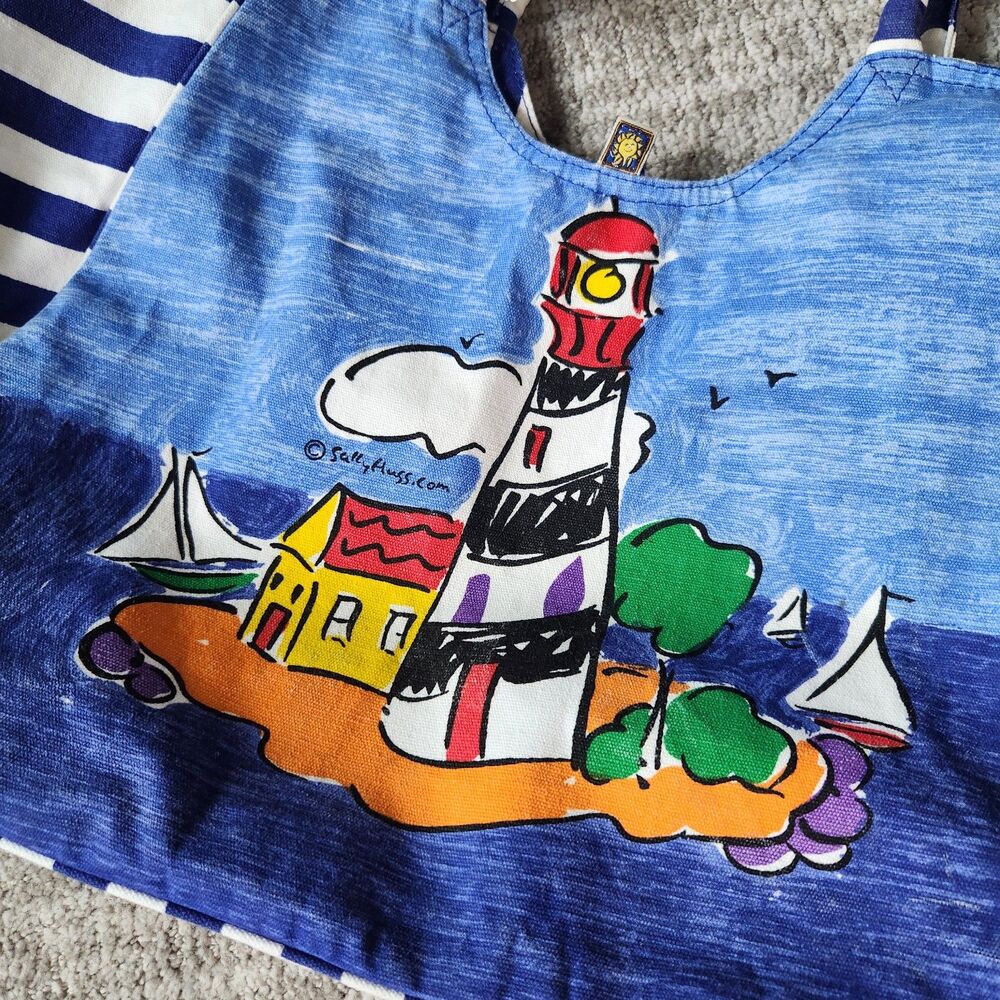 Sally Huss XL lighthouse striped canvas tote bag - Picture 2 of 12